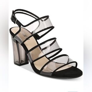 Bar III Bernice, Clear Vinyl, Black, Strappy Sandals, Heels, size 8.5M